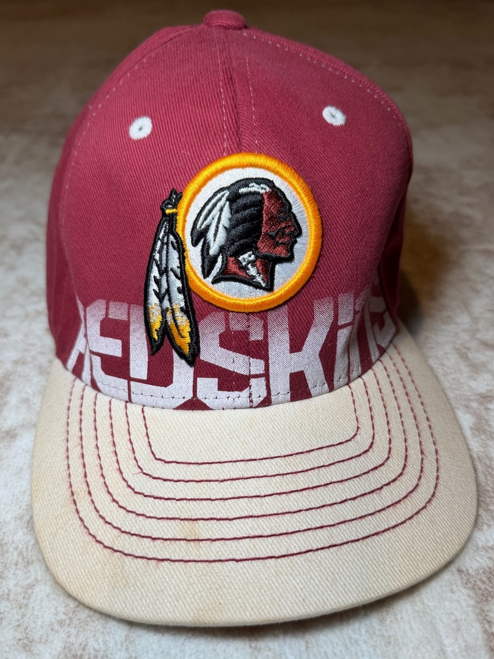 Vintage Reebok Washington Redskins Supersize Fitted Hat Burgundy Tan Youth